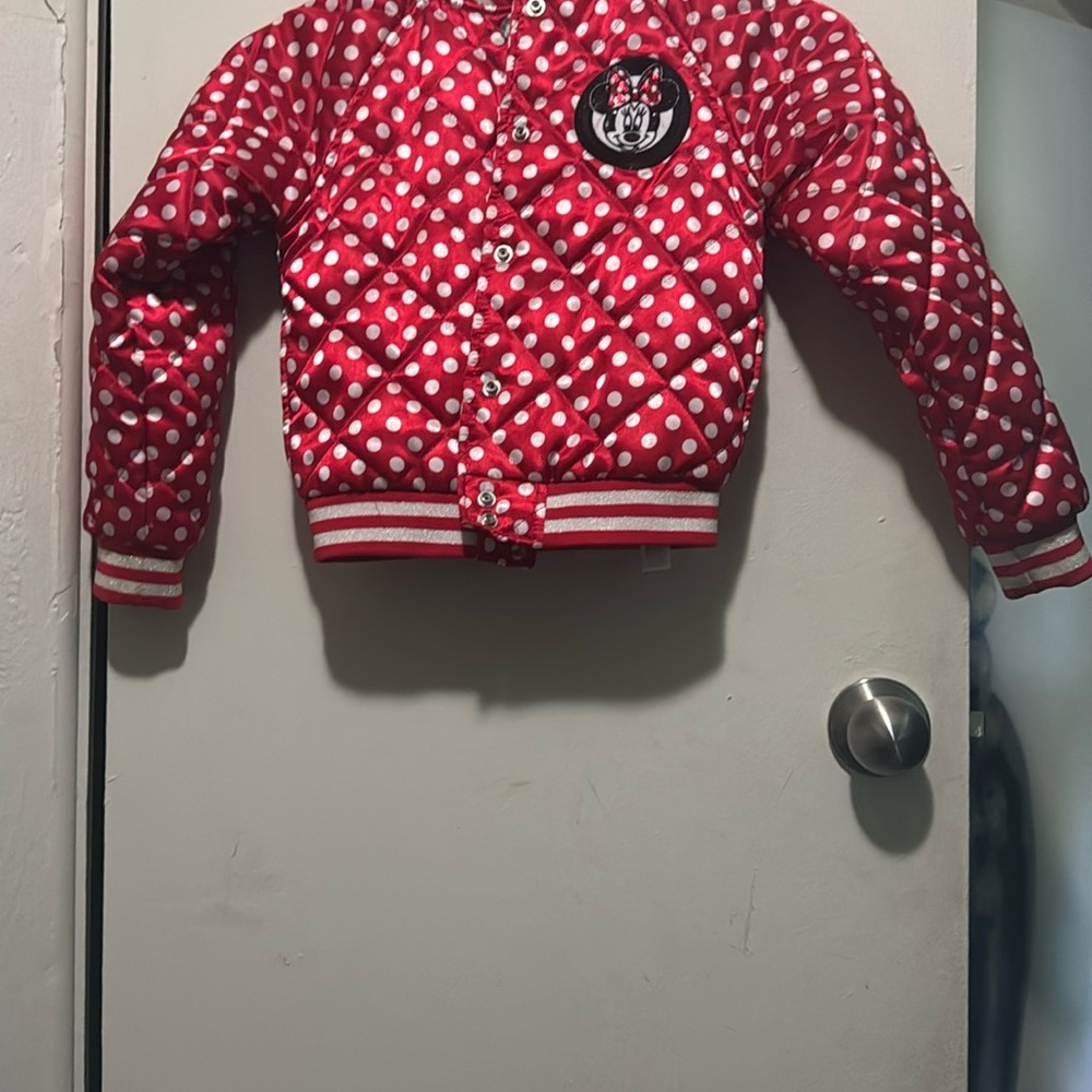 Minnie Mouse Red & white tPolka Dot Quilted Jacket excellent condition size 5/6 - Picture 3 of 9